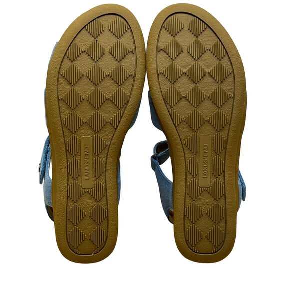 Lands End Women’s Blue Faux Suede Open-Toe Adjustable Strap Wedge Sandals Sz 7B - Picture 8 of 8
